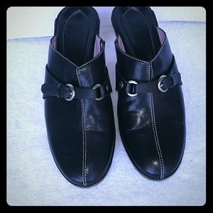 Cole Haan Silver Logo Buckle Clog Mules